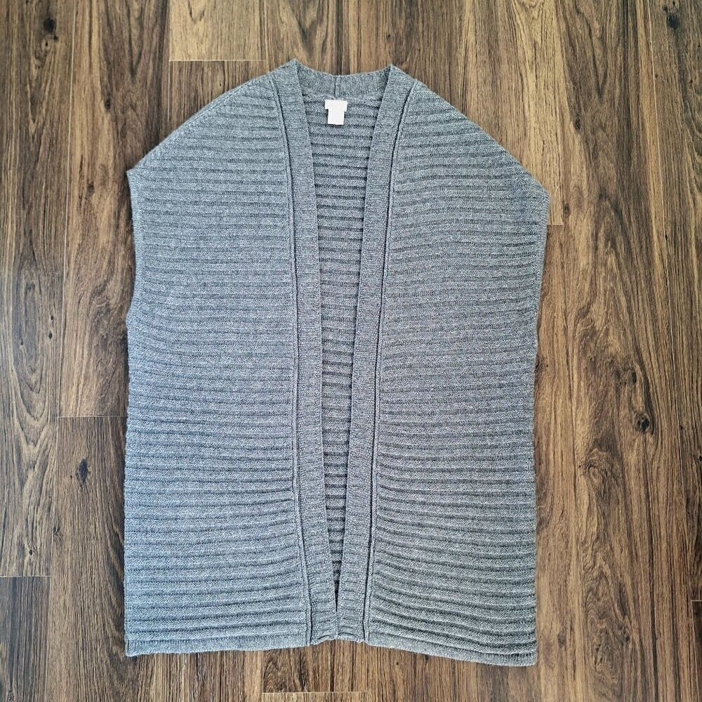 💙 Chicos Sleeveless Open Front Cardigan Size L/XL Silver Thread Oversized Cozy